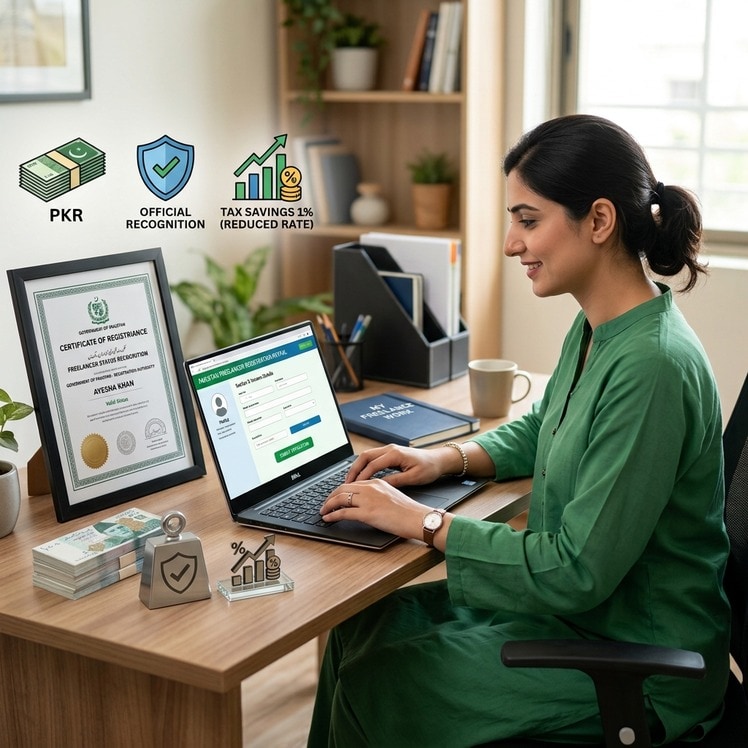 A freelance software developer working from a home desk in Pakistan